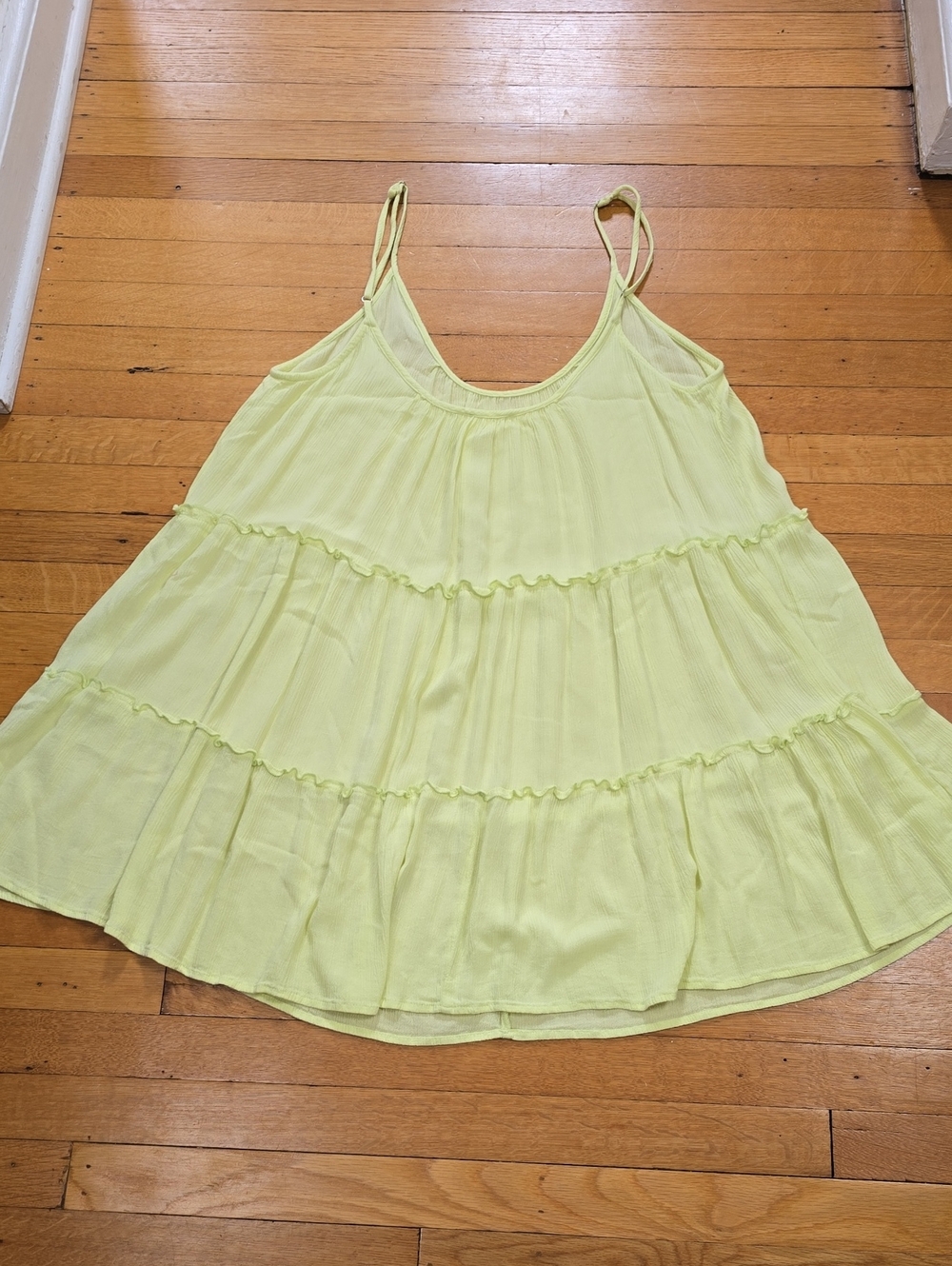 Elan Tiered Babydoll Cami Mini Dress Pale Lime Yellow EUC Women's L
